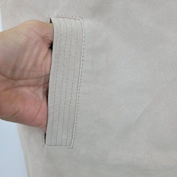 ASOS Suede Leather Tie Wrap Midi Skirt US 10 UK 14 EU42 Ecru Pockets City Chic - Picture 5 of 12